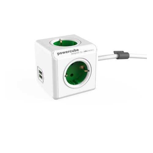 Удлинитель Allocacoc PowerCube Extended 1402GN/DEEUPC, 5 розеток, 1,5 м, White/Green в ТехноПорт