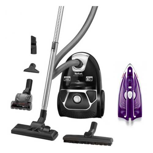 Комплект Пылесос Tefal Compact Power TW3985EA Black + Утюг Tefal FV1844E0 White/Purple в ТехноПорт